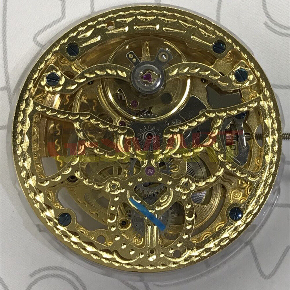 Exquisite China Made Carved Golden Hollow Automatic Mechanical Watch