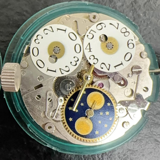 Tianjin Seagull ST2528 watch showing mechanical movement with perpetual calendar function on black dial.