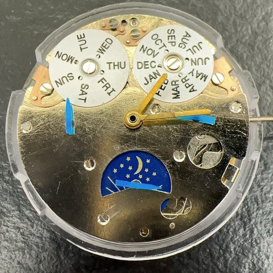 Shanghai watch accessories featuring automatic mechanical movement with golden six hands and small seconds at 3, 6, and 9 positions.