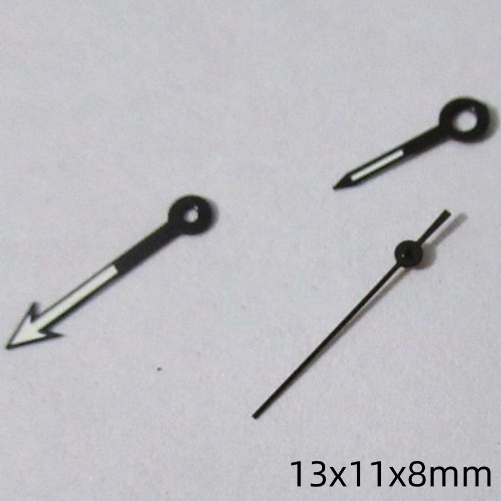 Black and white 13mm watch hands set for Miyota 2035, 2115, 2105, 2305 movements.