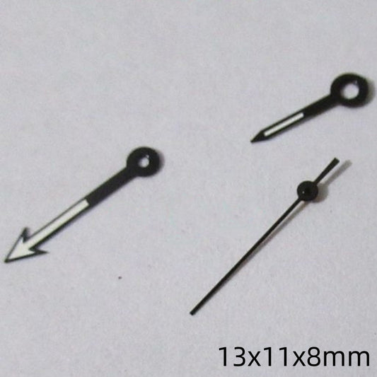 Black and white 13mm watch hands set for Miyota 2035, 2115, 2105, 2305 movements.