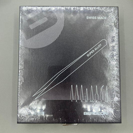 Swiss Bergeon 7028 set of 8 precision superalloy tweezers for watch repair and assembly.