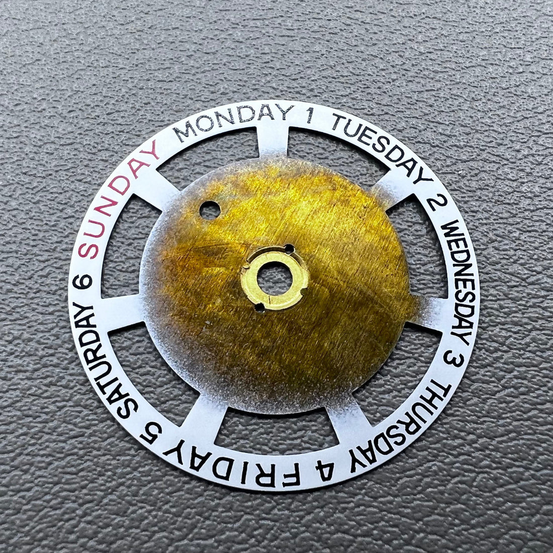 White English font week disk wheel set for movement 2834, compatible with Generic Fit watches.