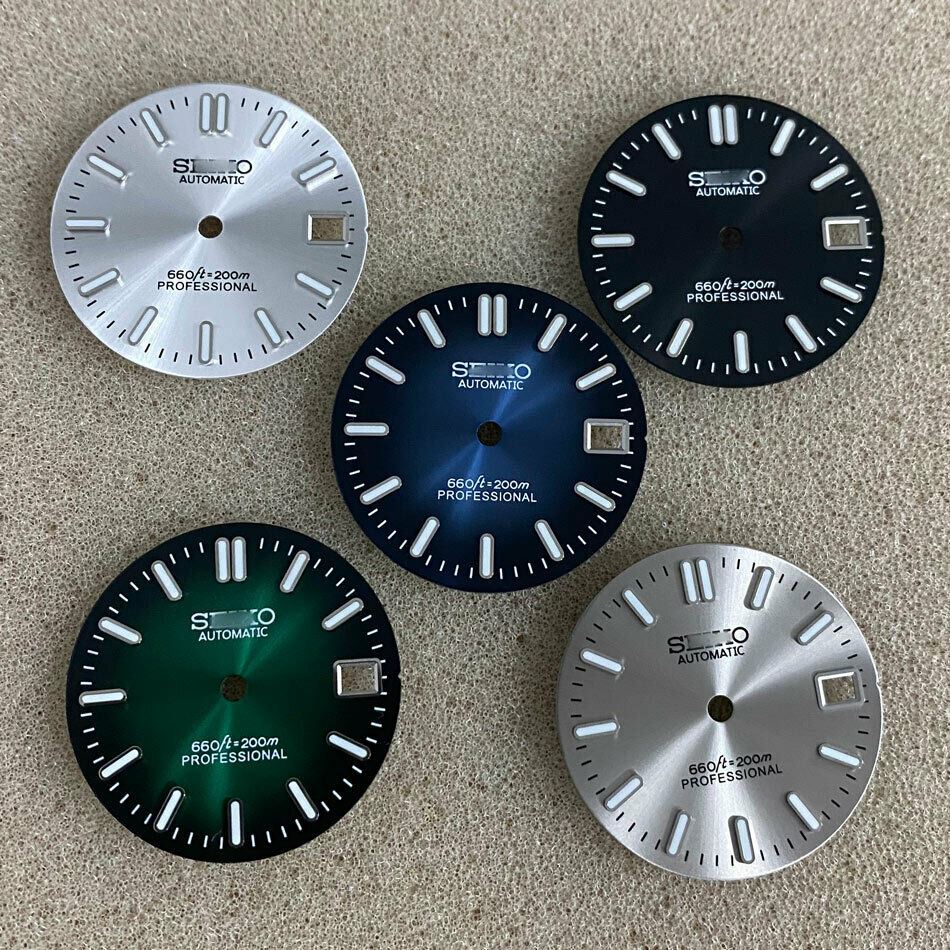 Green luminous 28.5mm watch dial for NH35 movement, enhancing visibility and style by AE46.