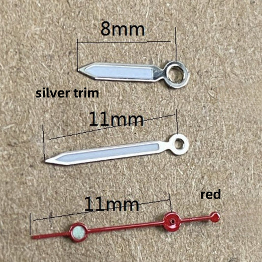 Red second hand with silver trim, 11x11x8mm, compatible with Ronda 515 quartz movement.