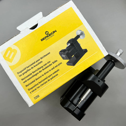 Swiss Bergeon 7250 tool for precise shortening of metal watch bracelets, ideal for professional repairs.