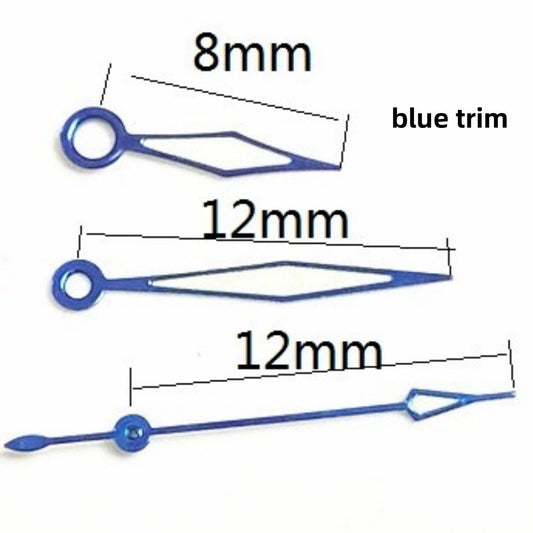 Blue trim diamond-shaped watch hands for Seagull ST6 automatic mechanical movement, 12x12x8mm.