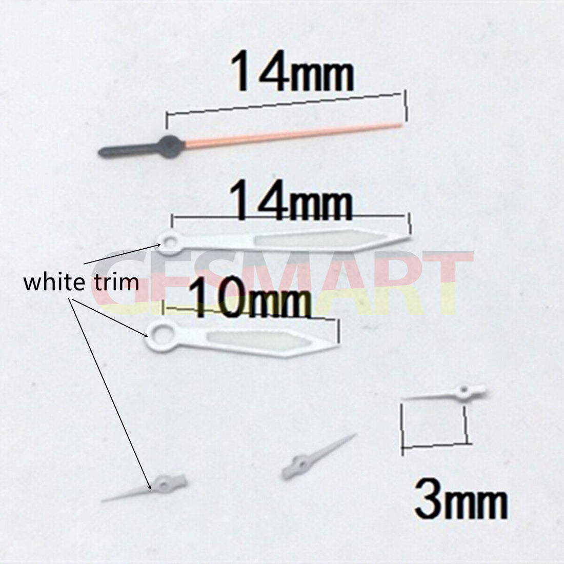 14mm white trim green lume watch hands by Miyota, perfect for OS10 OS20 OS60 OS80 movements.