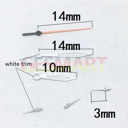 14mm white trim green lume watch hands by Miyota, perfect for OS10 OS20 OS60 OS80 movements.