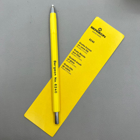 Swiss Tool Bergeon 6240 glass fiber scratch brush for precise watch glass polishing.