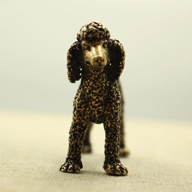 Solid copper vintage dog figurine, hand-carved bronze trinket, collectible decor.