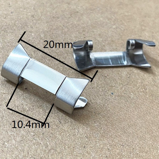 Silver polished 20x10.4mm curved end links with spring bars for bracelet watch bands by #1031 brand.