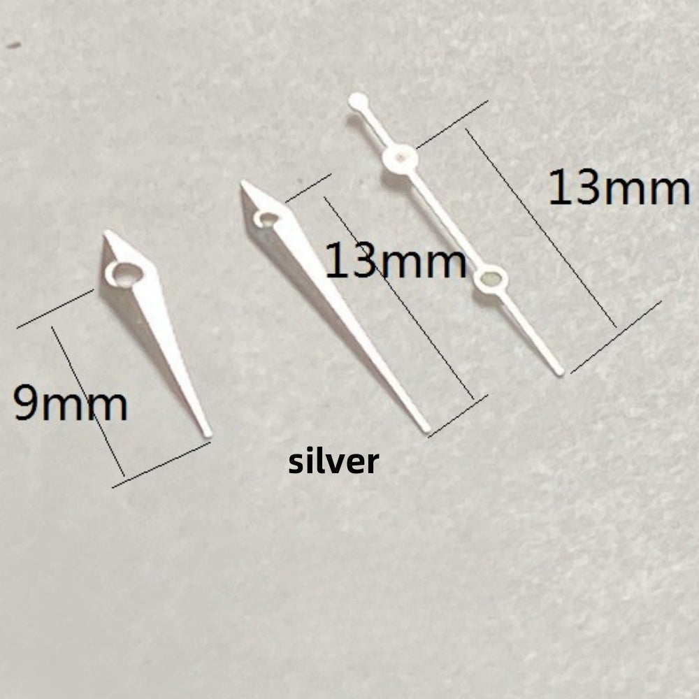 Arrow-shaped lume watch hands set, 13x13x9mm, compatible with Ronda 515 quartz ? perfect for precise timekeeping.