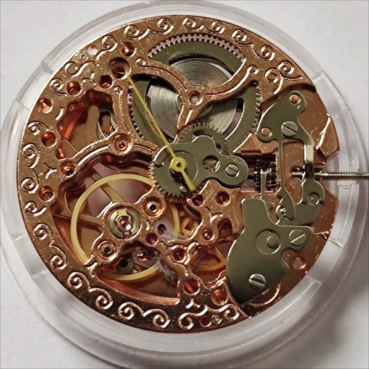 Rose gold Tianjin Seagull ST16 automatic mechanical watch movement with hollow design, China made quality