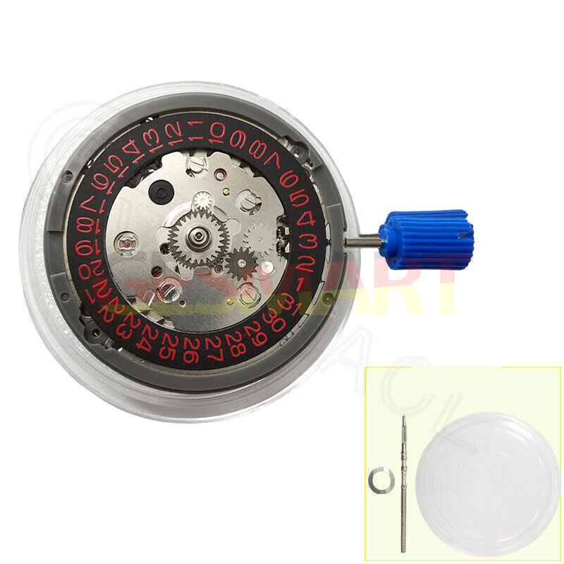Genuine NH34 Automatic GMT watch movement with red font numbers, precise hacking seconds function for watch repairs.
