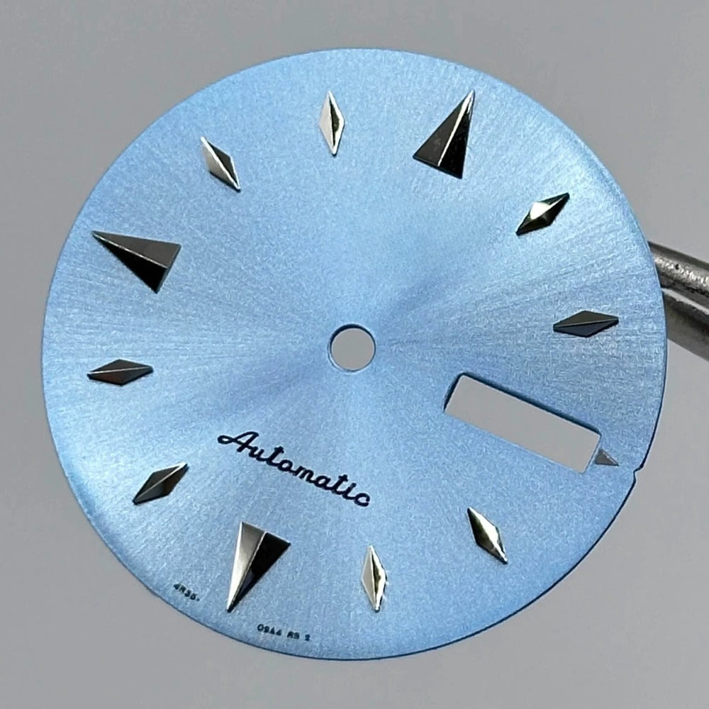 Blue 28.6mm Datejust dial for NH36 movement, no lume, precision watch accessory.