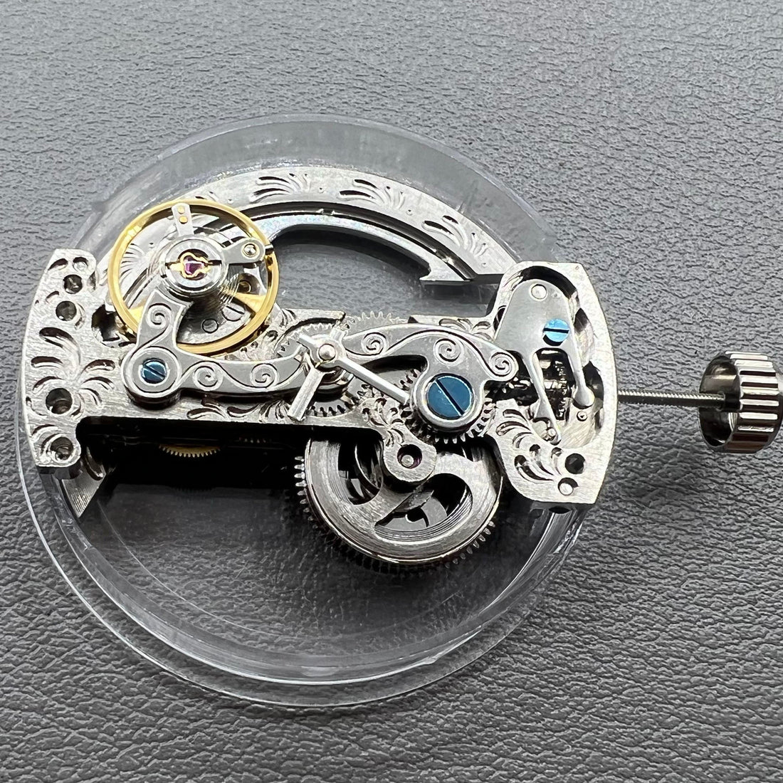 LG0801BS silver long pendulum watch wheel showcasing automatic mechanical movement and sleek design.