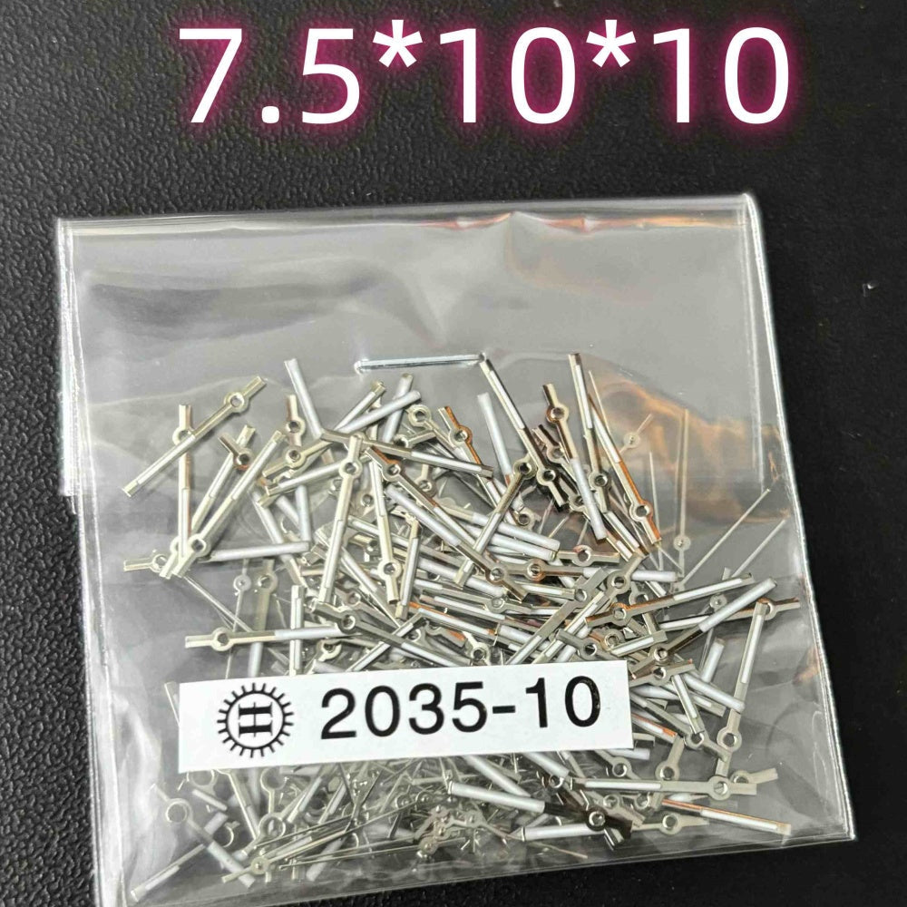 Set of 10mm green luminous watch hands with silver trim for Miyota 2035, 2115, PC21 movements