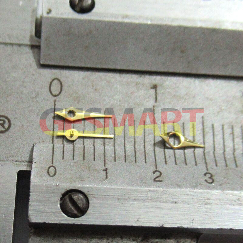 4mm golden pointed watch hands set compatible with Miyota 2035 and 2115 movements, stylish accessory.