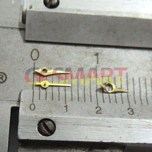 4mm golden pointed watch hands set compatible with Miyota 2035 and 2115 movements, stylish accessory.
