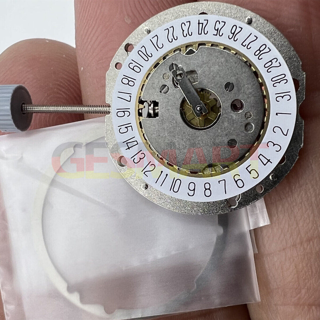 Ronda 785 Swiss quartz watch movement with date at 6, three-hand precision for watch accessories.