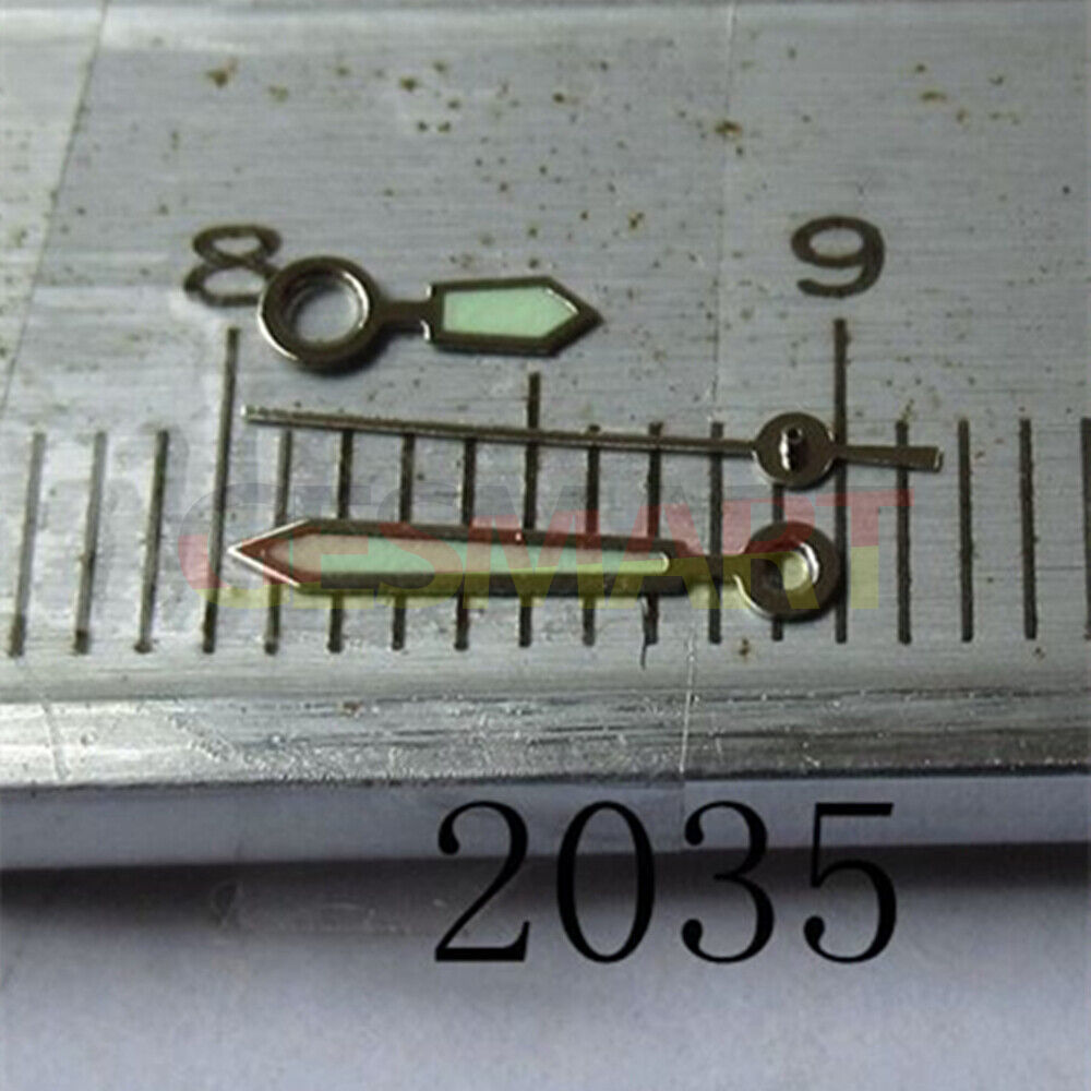 Silver trim green lume arrow-shaped watch hand compatible with Miyota 2035, 2115, 2105, 2305 movements.
