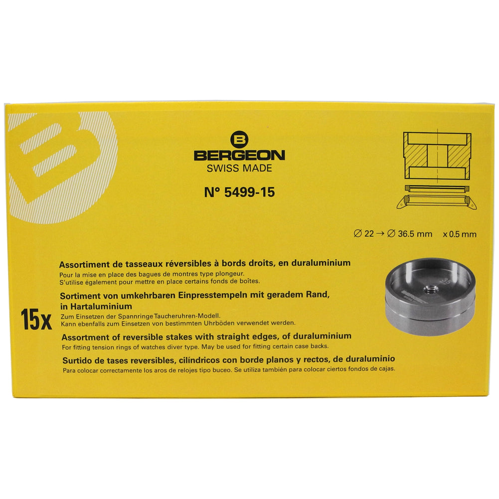 Bergeon 5499-15 aluminium glass fitting dies set for tension ring watch crystals, precision tool.