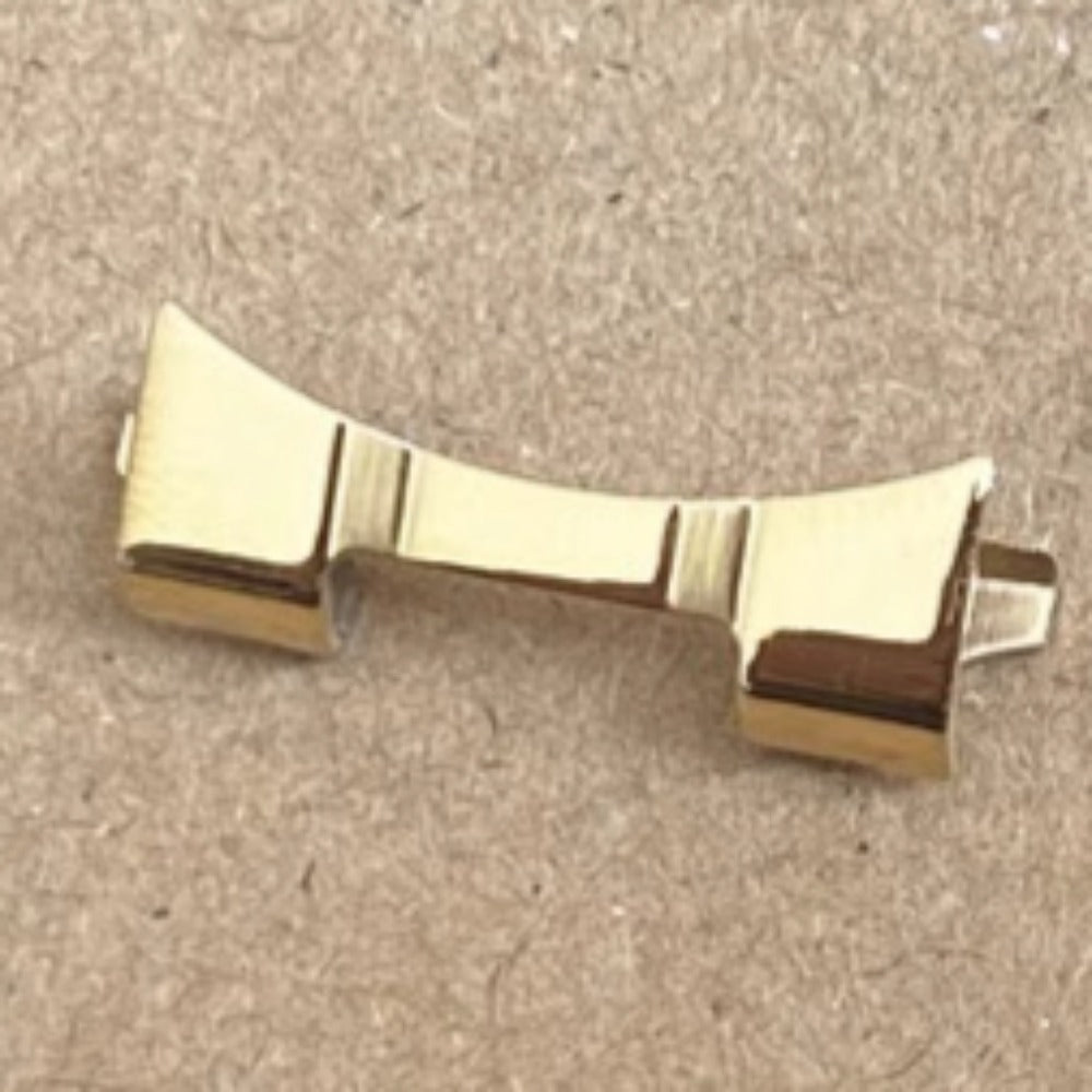 Golden stainless steel curved end links spring bars for watch bands, 18.2x9.2mm size, durable and sleek.