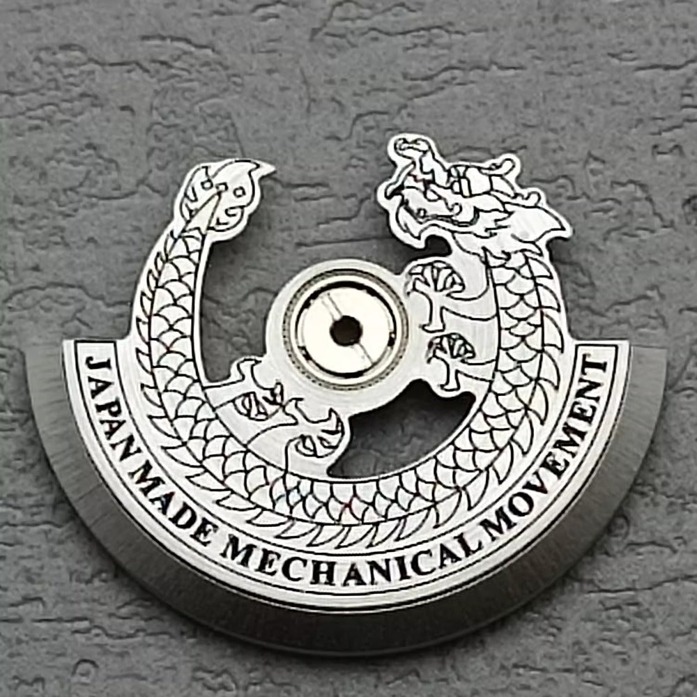 Silver Dragon carved rotor oscillating weight for NH34 NH35 NH36 NH38 watch movements, detailed design.