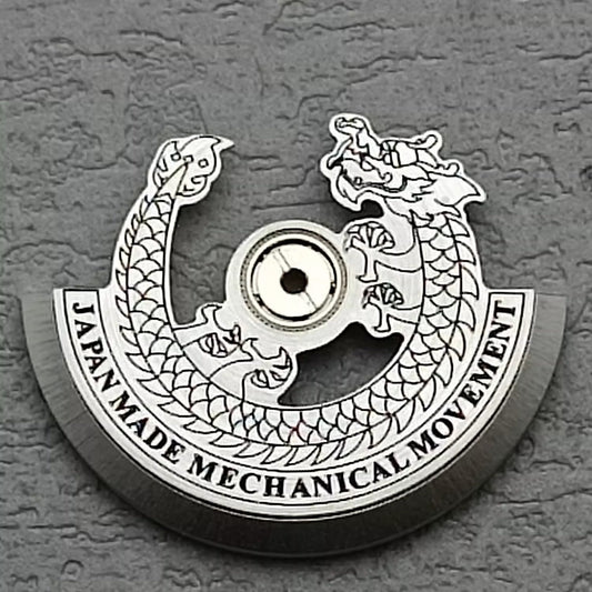 Silver Dragon carved rotor oscillating weight for NH34 NH35 NH36 NH38 watch movements, detailed design.