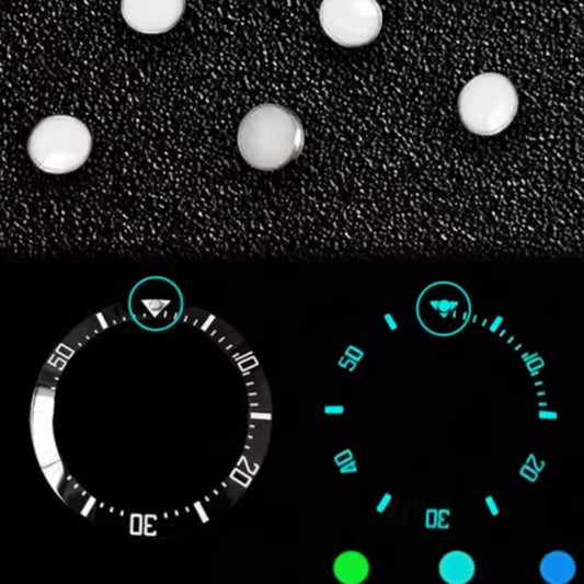 Set of 3 luminous green and blue pearl bezel beads for Submariner watches, enhancing style and functionality.