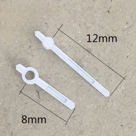 Silver trim high cannon watch hands with lume, 8x12mm for Miyota 2035, enhancing visibility and style.