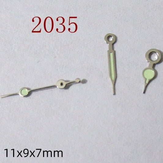 Green lume watch hands with silver trim for Miyota 2035, 2115, 2105, 2305 movements