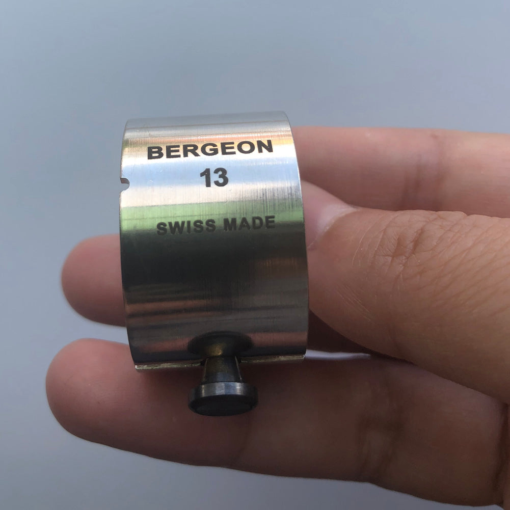 Ligne Bergeon 5914 reversible movement holder with knob, perfect for securely holding OMEGA 8500 watch movements during repairs.