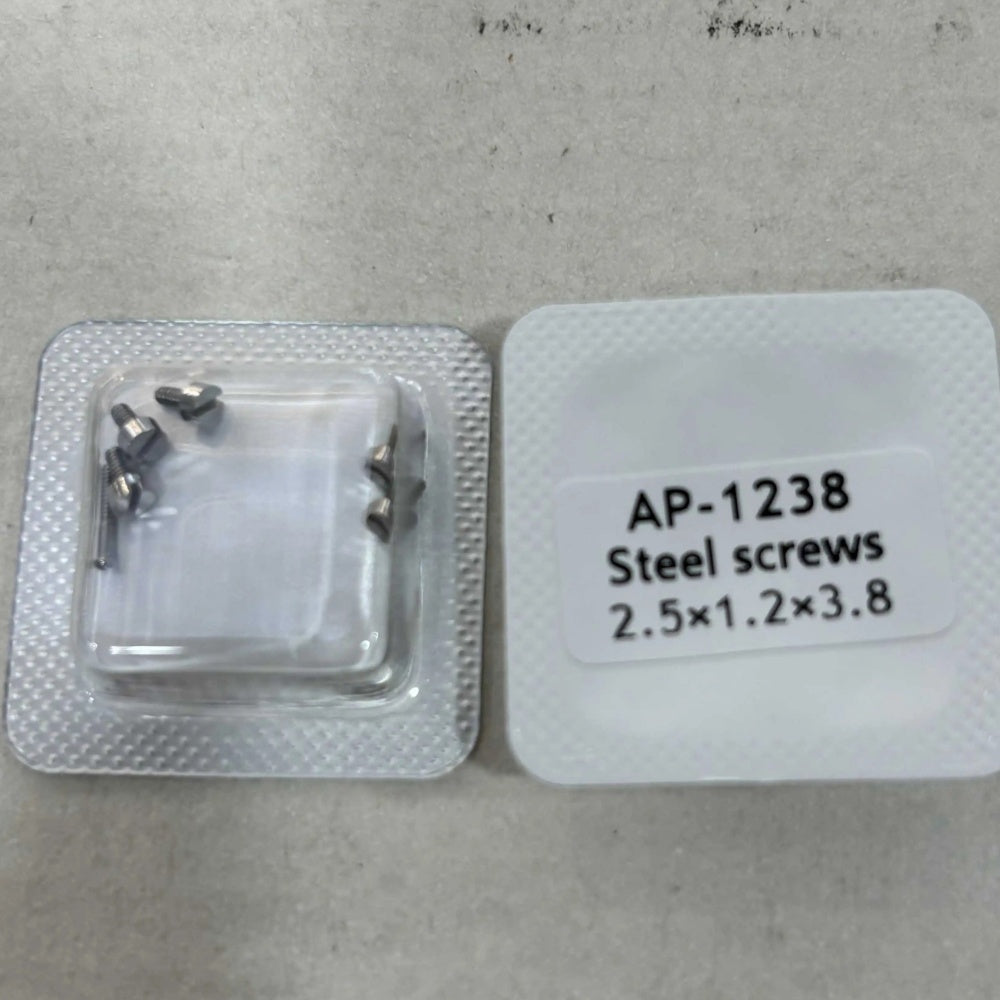 Close-up of 2.5x1.2x3.8mm AP watch case back cover screws for Audemars Piguet repair parts