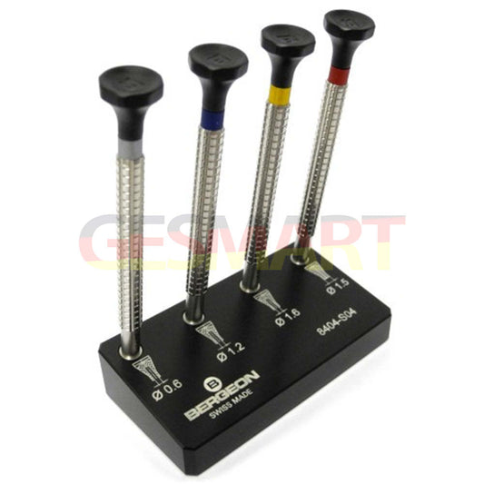 Bergeon 8404 watch hand fitting tools set of 4 on stand for precise watch repair and assembly