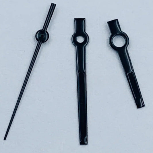 Black trim watch hands set 8x12x12.5mm with no lume for NH34, NH35 movements.