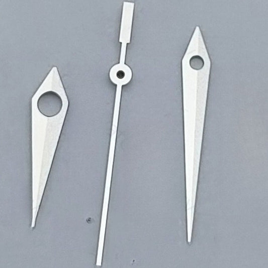 Silver arrow-shaped watch hands for NH35 NH37 NH38 movements, 7.75x11x12mm, no lume, precision design by [Brand Name].