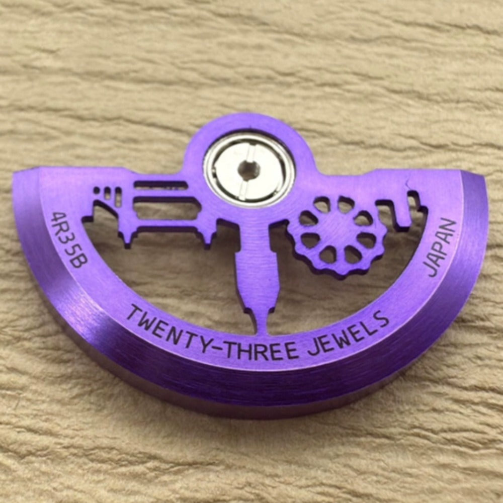Purple hollow architectural style oscillating weight for NH35 NH36 watch movements, precision design.