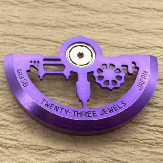 Purple hollow architectural style oscillating weight for NH35 NH36 watch movements, precision design.