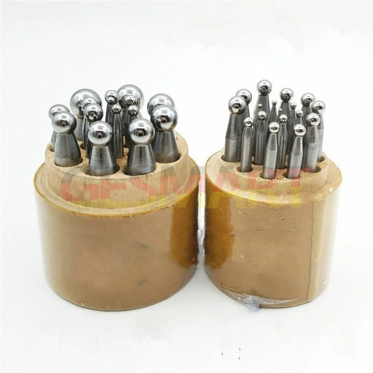 Shaping dapping punch set with wooden stand for jewelers, precision metalsmith hand tools kit ideal for shaping metal.