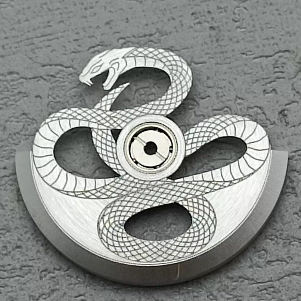 Silver snake pattern rotor oscillating weight for NH34 NH35 NH36 NH38 watch movements, enhancing mechanical precision.