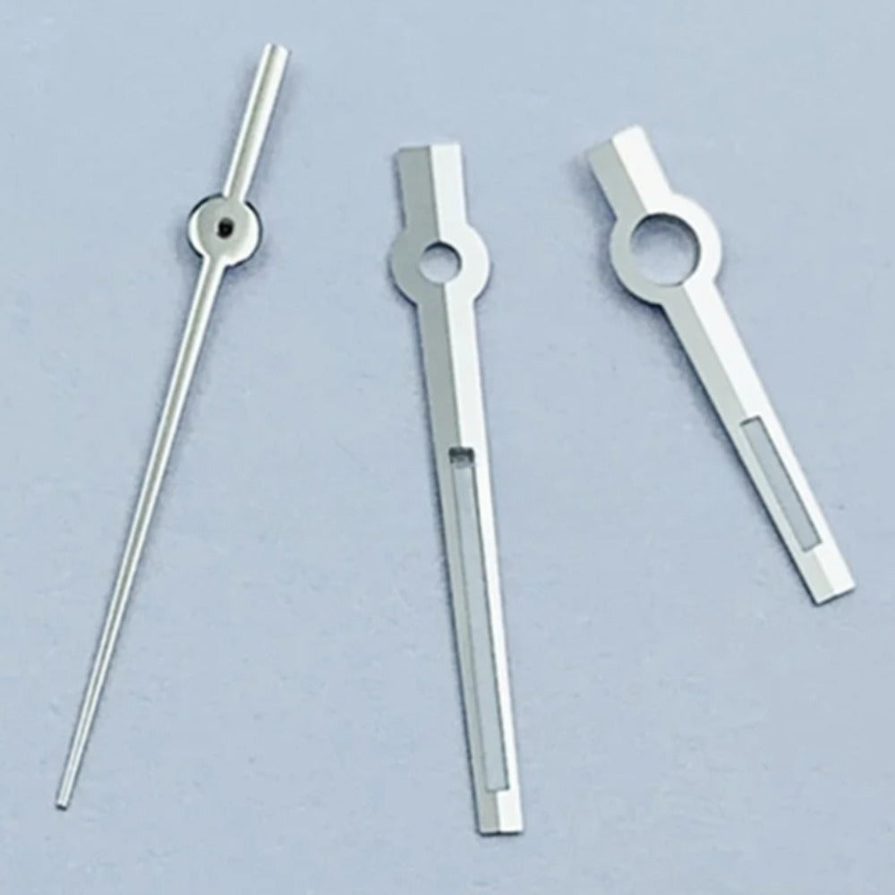 Silver trim lume watch hands set 8x12.5mm for NH34 NH35 NH36 NH38 NH39 - precision fit and glow.