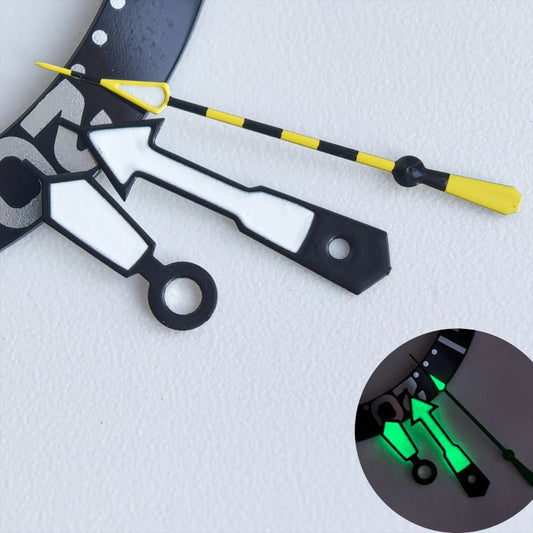 Black-trimmed white and yellow second hand with green lume for NH35/36 watch movement.