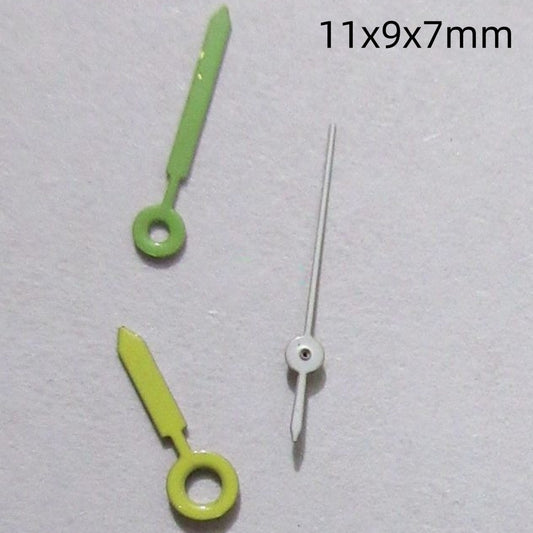 11mm green and white painted watch hands set for Miyota 2035 movement