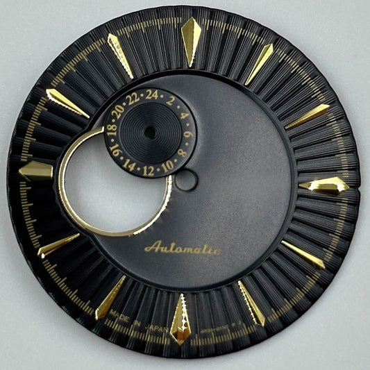 35mm dark black and gold nail cocktail watch dial for NH39 movement, stylish diving accessory.