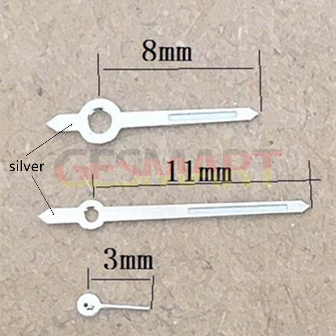 Silver-trimmed green luminous watch hands for Miyota 1L45 quartz movement, precise fit and visibility.