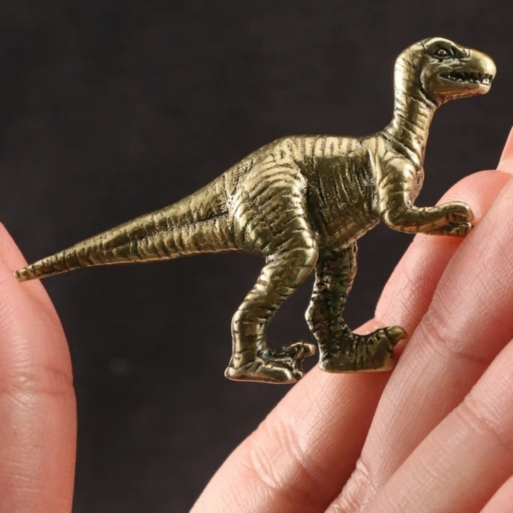 Solid copper Tyrannosaurus Rex figurine with vintage hand-carved bronze details, perfect collectible trinket.