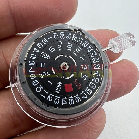 Black NH36 NH36A automatic mechanical movement with Roman wheel crown at 3 o'clock, precise watch accessory.
