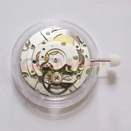 China Made 2824 automatic mechanical watch movement with black balance wheel, 3 hands for precise timekeeping.